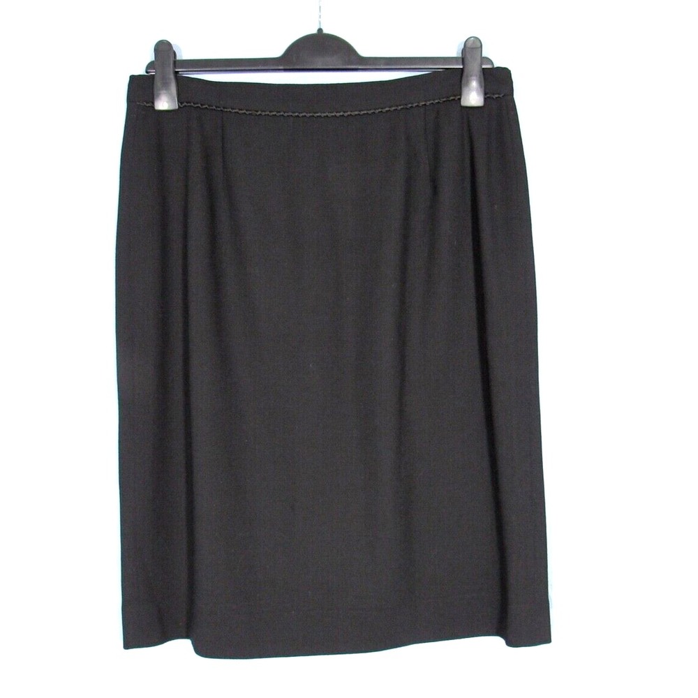 Vtg JAEGER Solid Black PURE NEW WOOL Career STRAIGHT/PENCIL Midi SKIRT Sz 14
